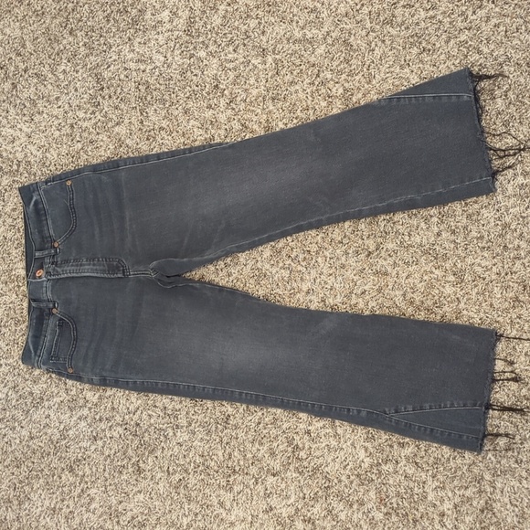 Express dark gray copped flare high rise raw hem jeans - Picture 1 of 12
